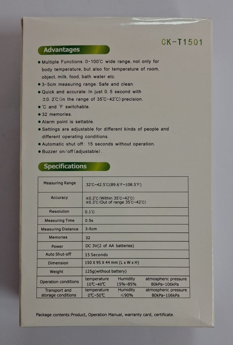 CK-T1501 Temassız Kızılötesi Ateş Ölçer Termometre - Görsel 2