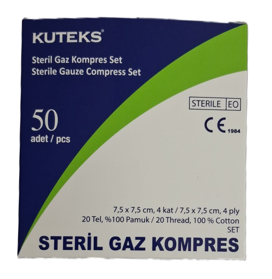 Kuteks Steril Gaz Kompres Set 7,5 cm x 7,5 cm 4 Kat 50 Adet