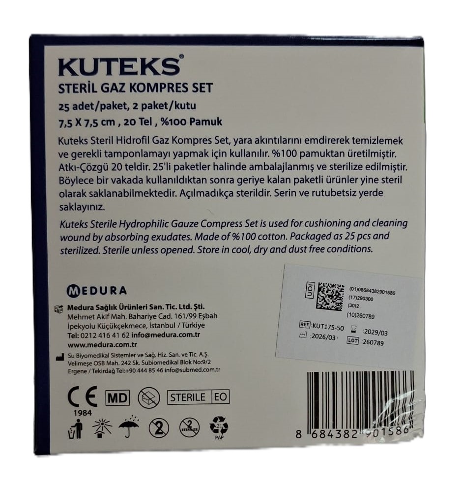 Kuteks Steril Gaz Kompres Set 7,5 cm x 7,5 cm 4 Kat 50 Adet - Görsel 2