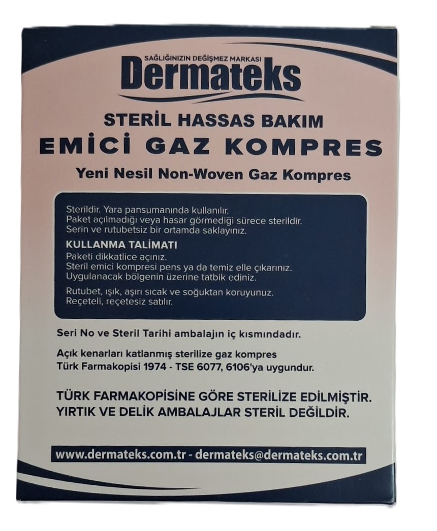 Dermateks Steril Hassas Bakım Emici Gaz Kompres 7,5 cm x 7,5 cm 4 Kat 25 Adet - Görsel 2