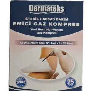 Dermateks Steril Hassas Bakım Emici Gaz Kompres 7,5 cm x 7,5 cm 4 Kat 25 Adet